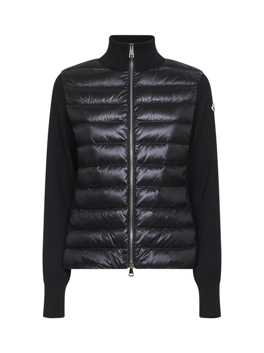Black wool zip-up padded cardigan