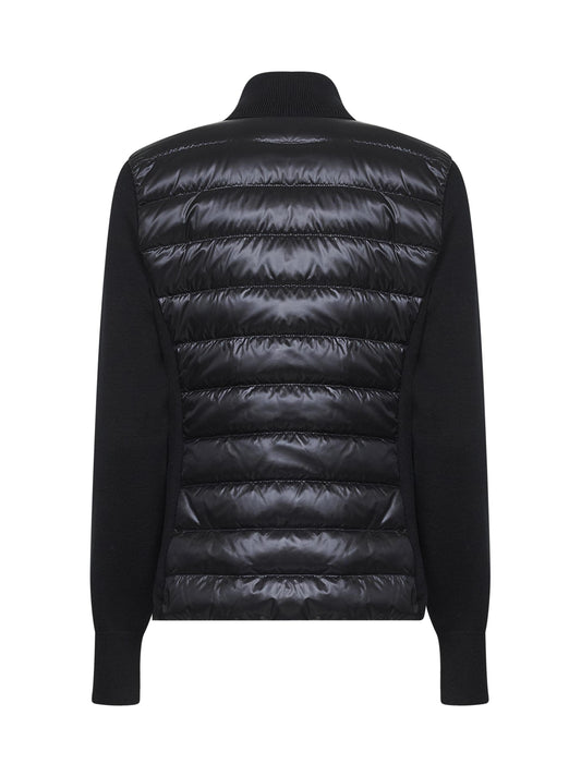 Black wool zip-up padded cardigan