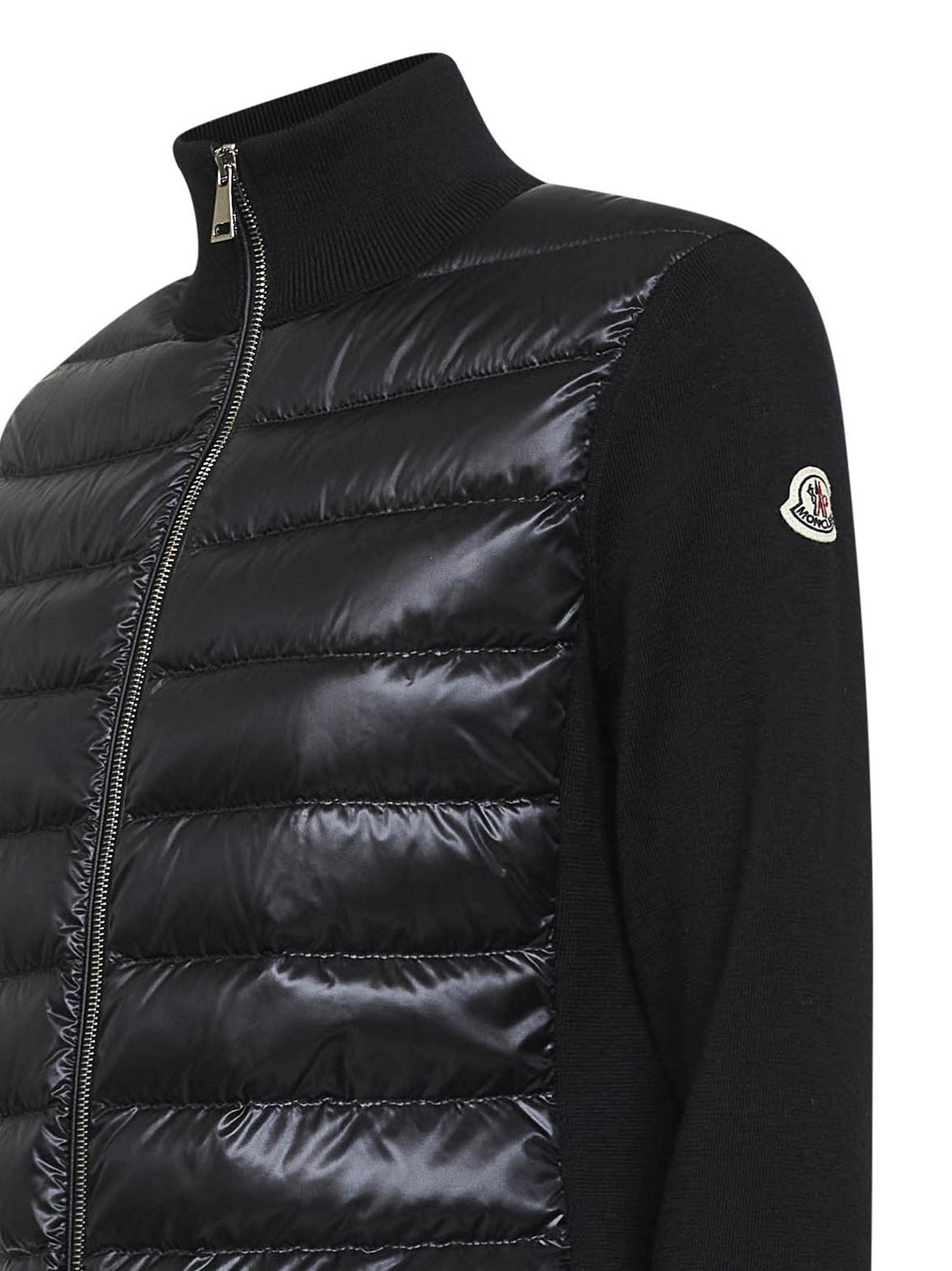 Black wool zip-up padded cardigan