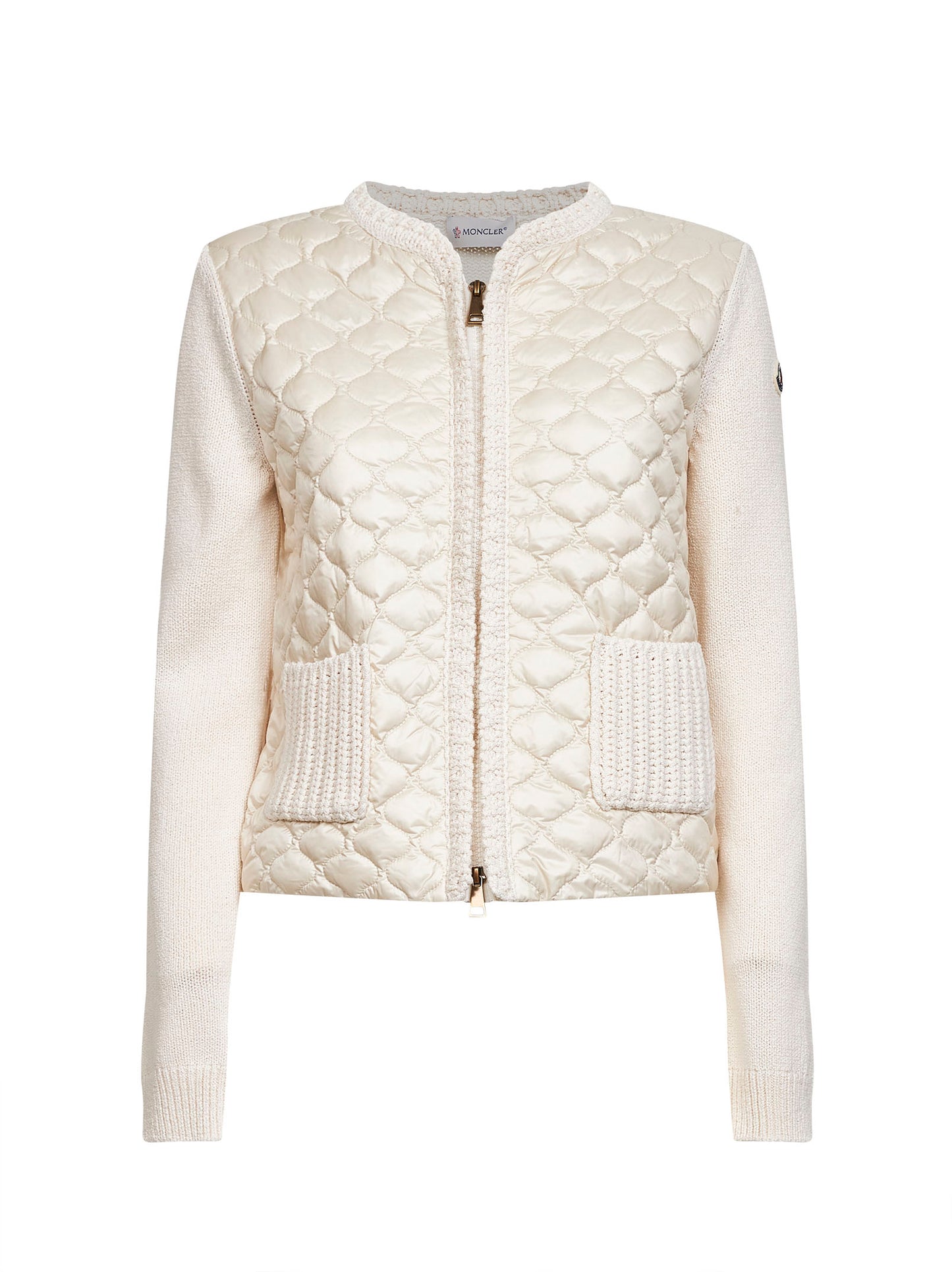 Natural quilted and padded zip-up cardigan