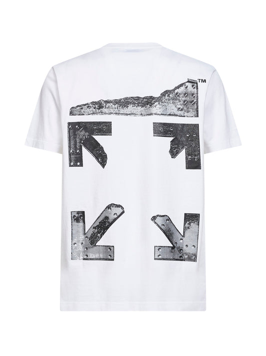 White jersey Metal Arrow Slim T-shirt<BR/>