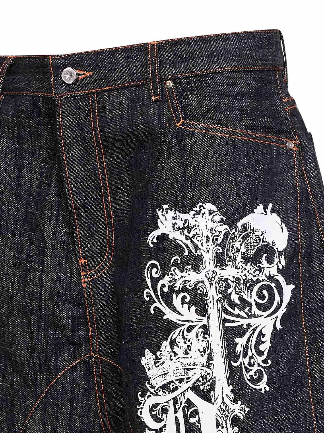 Shorts biker in denim di cotone stampato blu scuro