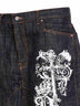 Shorts biker in denim di cotone stampato blu scuro