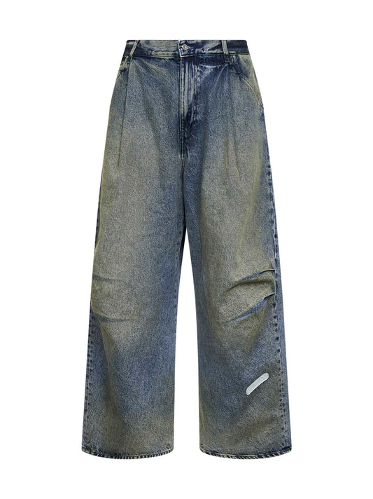 Blue dirty-effect cotton denim Fat Angelo jeans