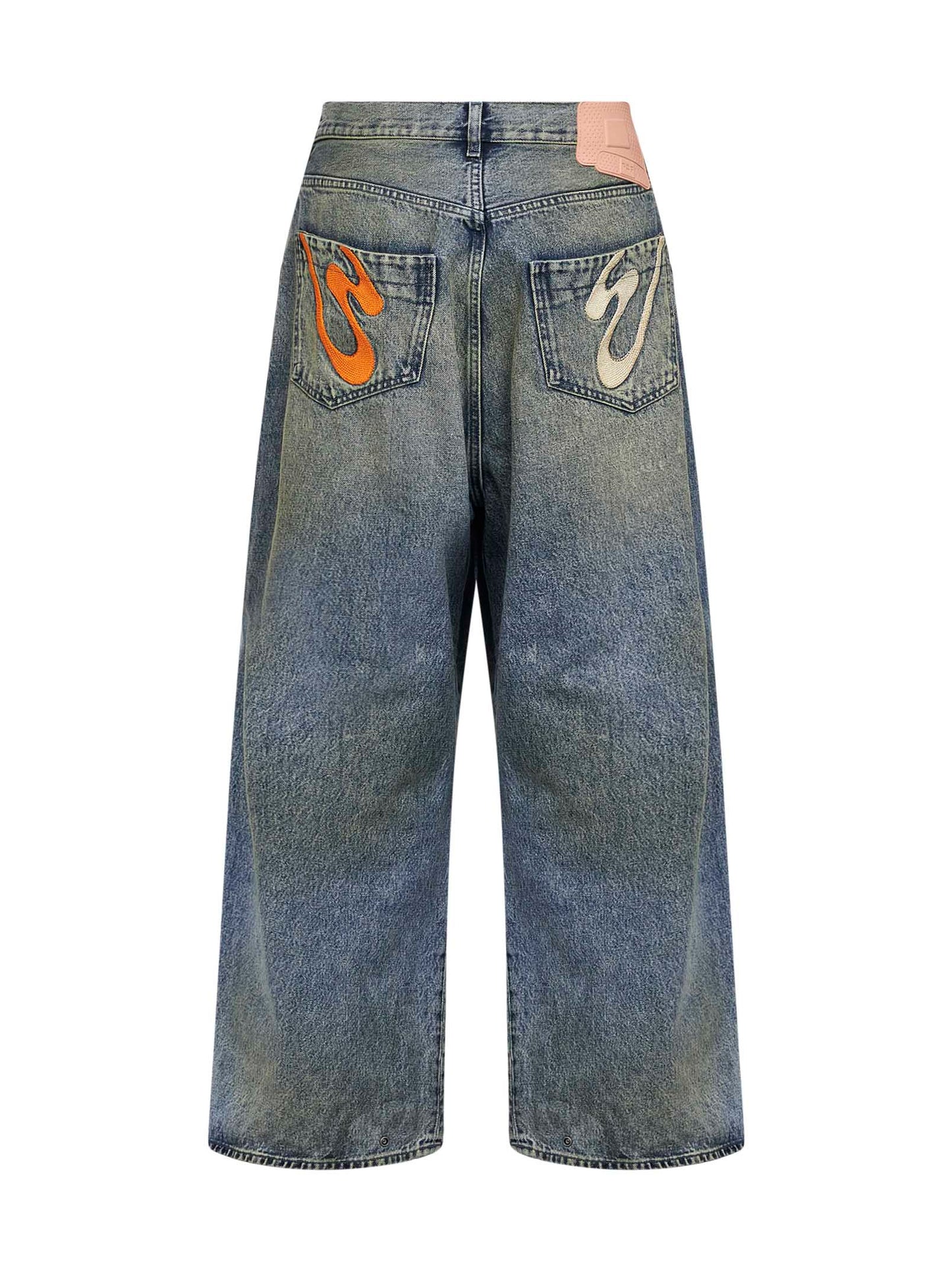Blue dirty-effect cotton denim Fat Angelo jeans