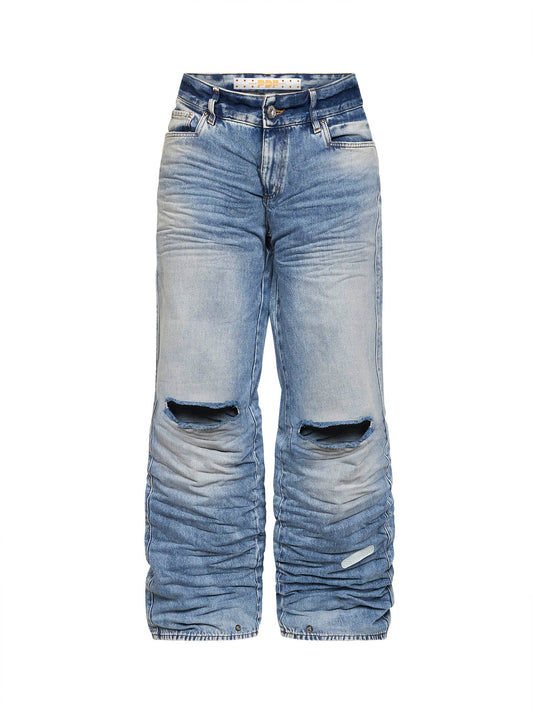 Jeans Rich Kid in denim effetto stropicciato blu