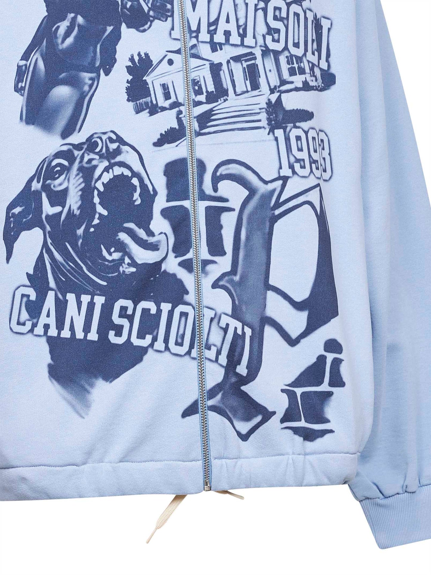 Felpa con zip e cappuccio A in cotone stampato azzurro