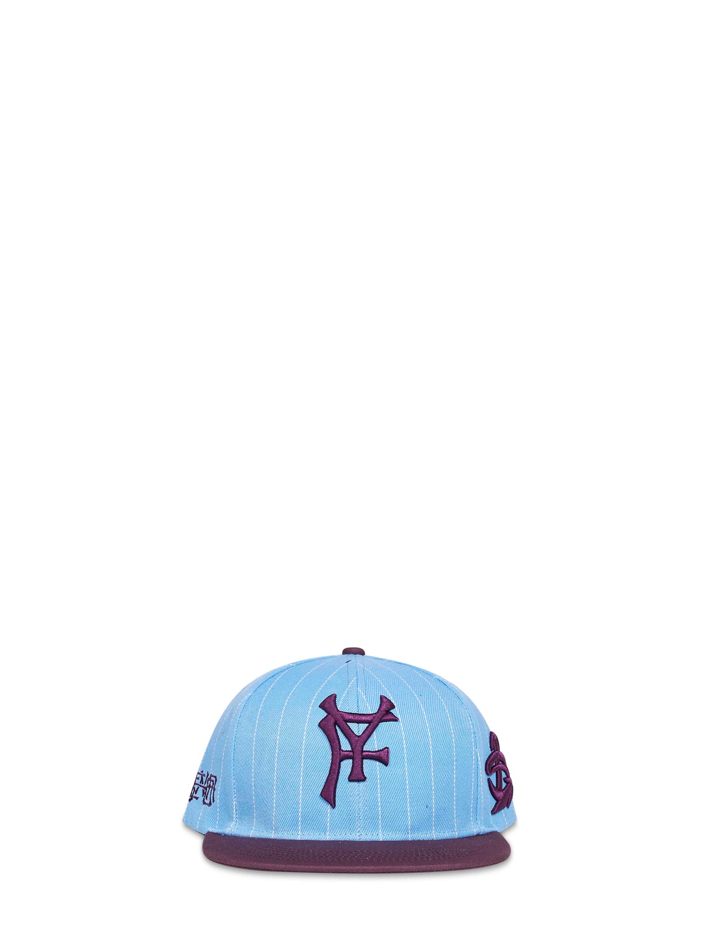 Blue and purple striped cotton twill baseball cap