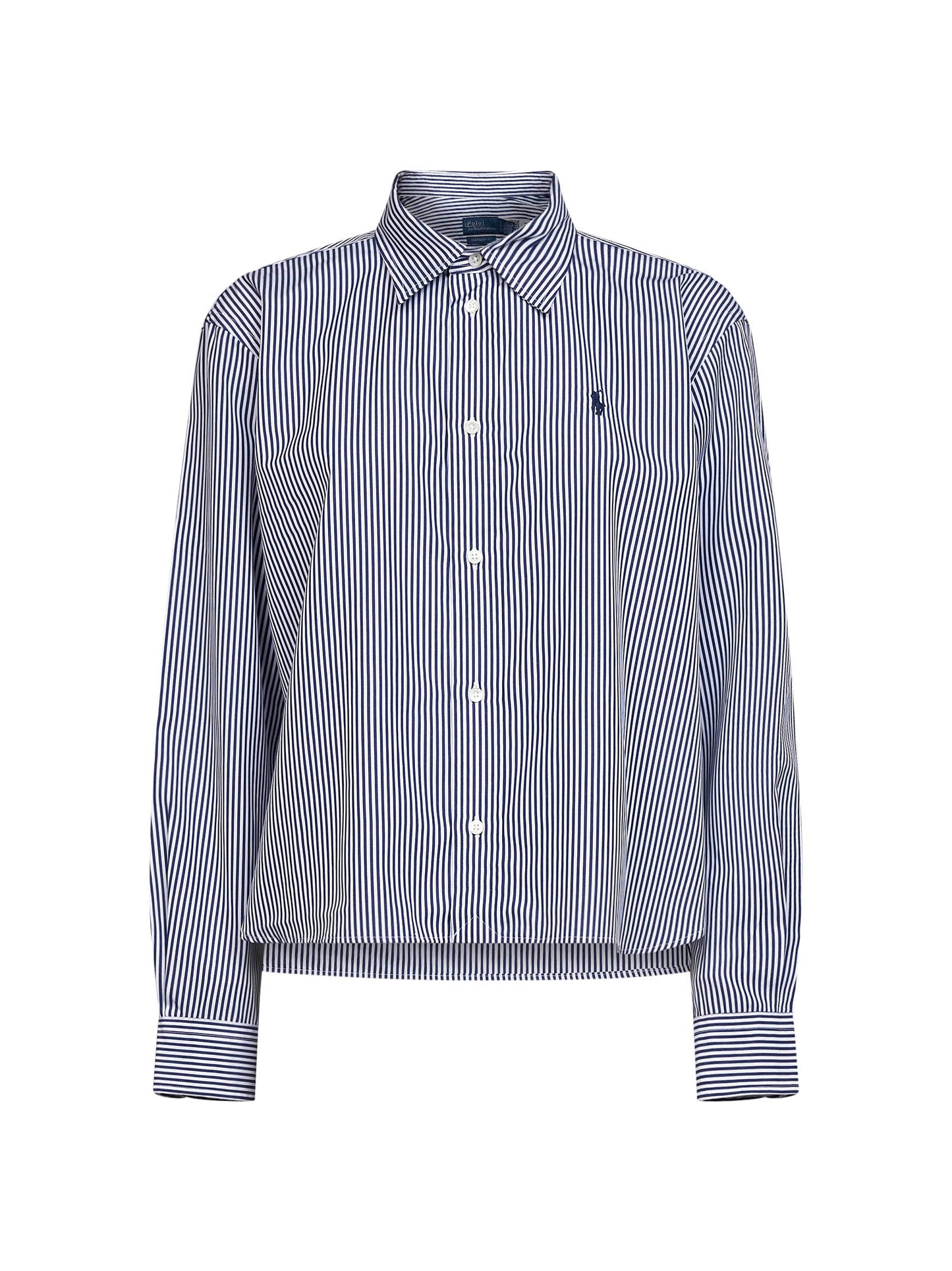 Two-tone striped cotton crop shirt