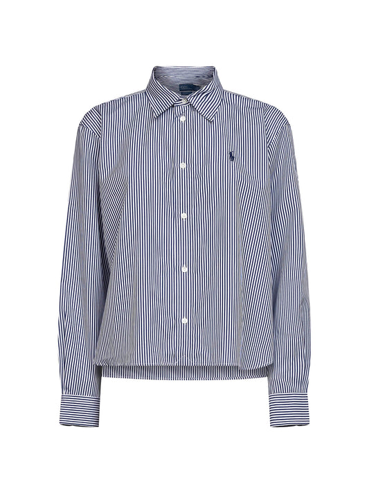 Two-tone striped cotton crop shirt