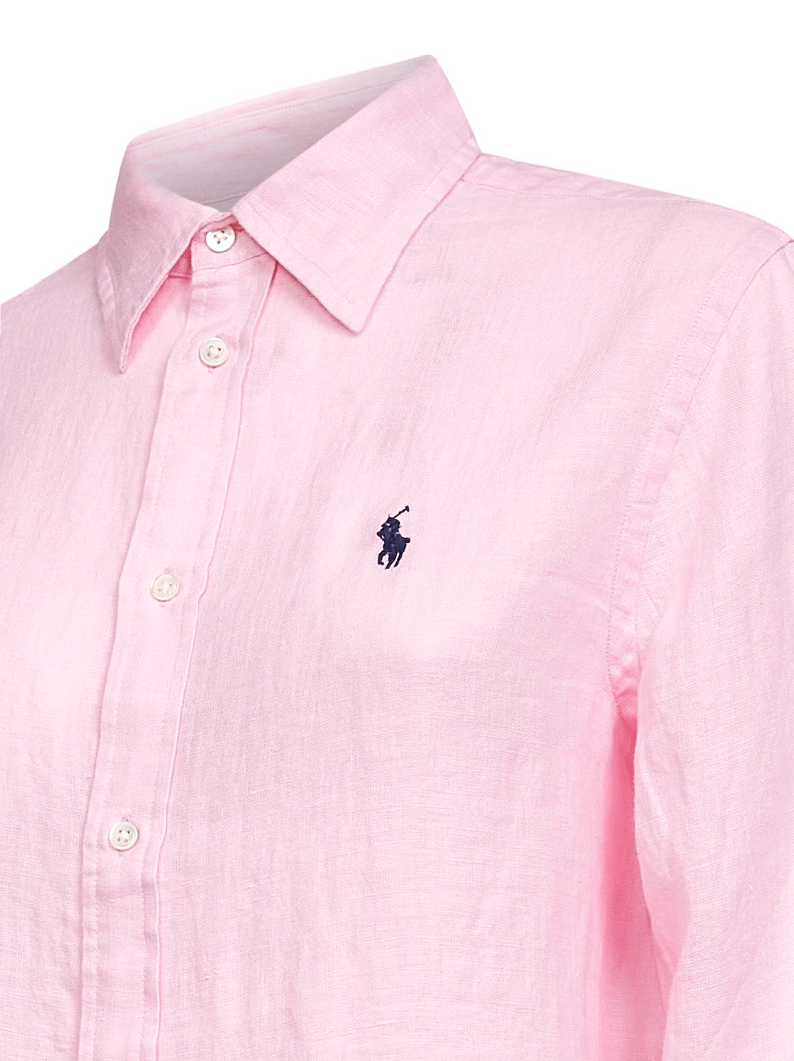 ralph lauren pink dress shirt Polo Ralph Lauren shirt linen Women's pink plain 211970730 at PRM US