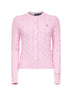 Pink cable-knit cotton crewneck cardigan