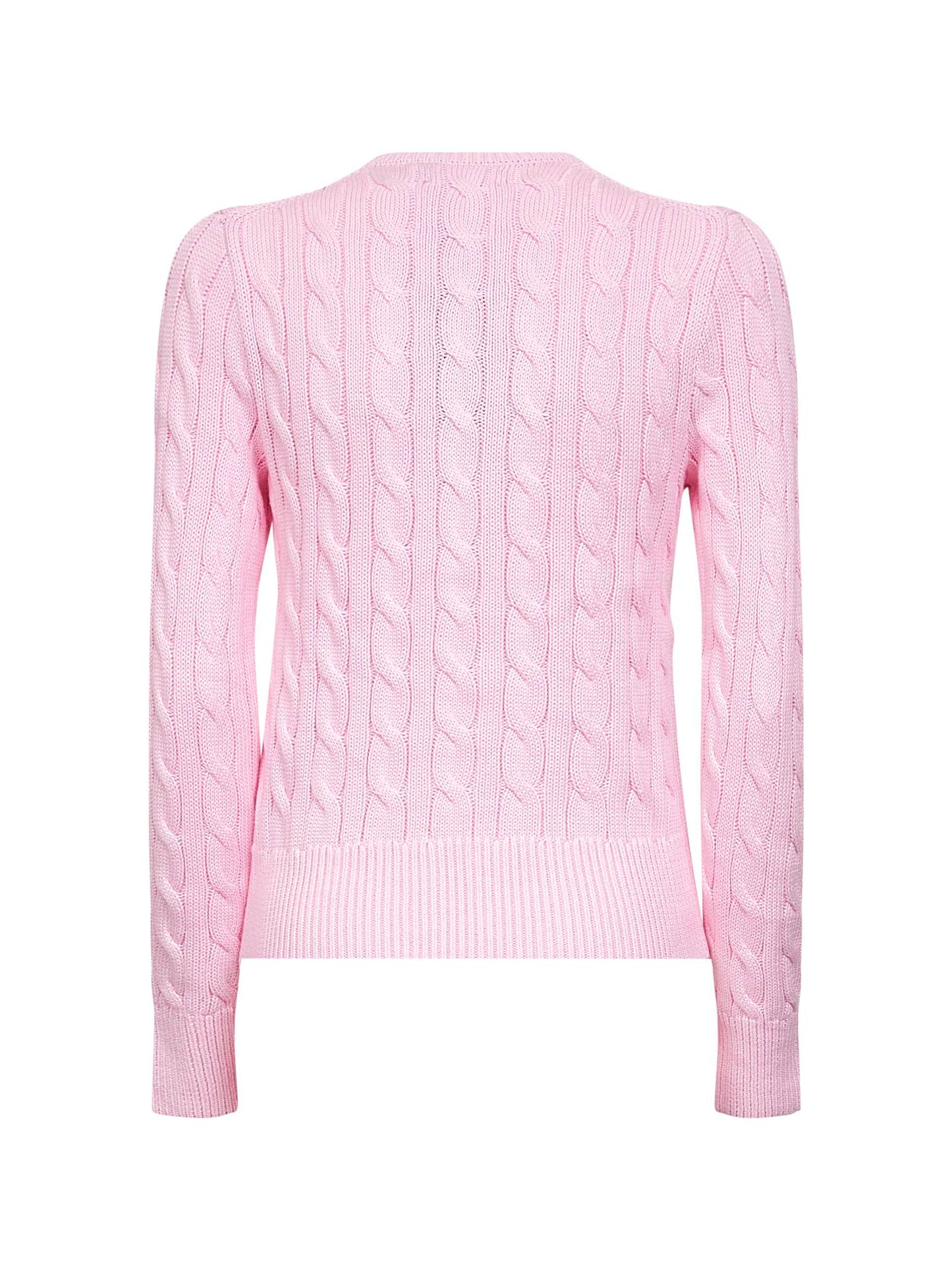 Pink cable-knit cotton crewneck cardigan
