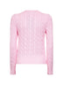 Pink cable-knit cotton crewneck cardigan