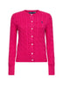 Accent pink cable-knit cotton crewneck cardigan