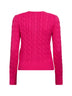 Accent pink cable-knit cotton crewneck cardigan