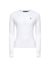 White cable-knit cotton crewneck sweater<BR/>