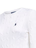 White cable-knit cotton crewneck sweater<BR/>