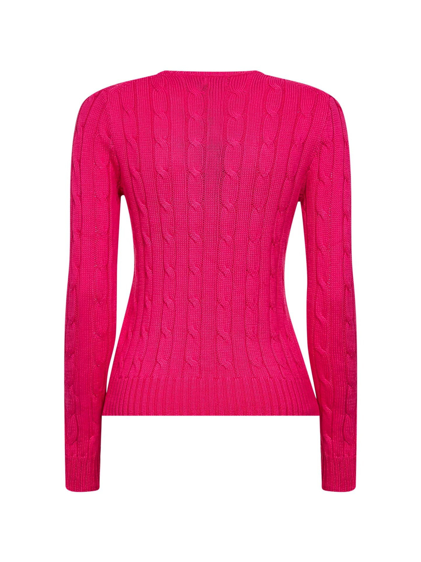 Accent pink cable-knit cotton crewneck sweater