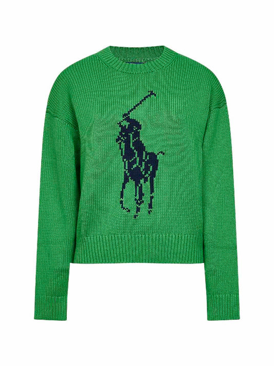 Maglia girocollo Big Pony in cotone verde