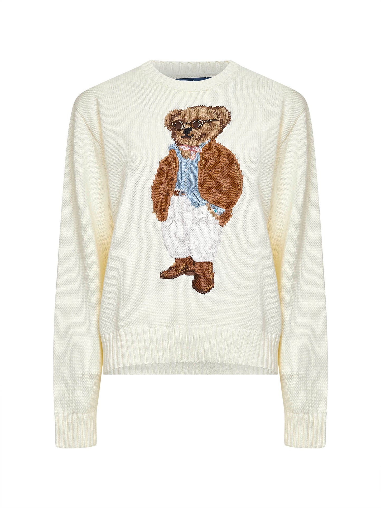 Parchment cream cotton knit Polo Bear crewneck sweater