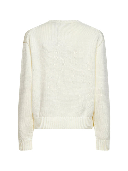 Maglia girocollo Polo Bear in cotone panna