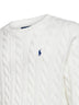 White cable knit cotton crewneck sweater