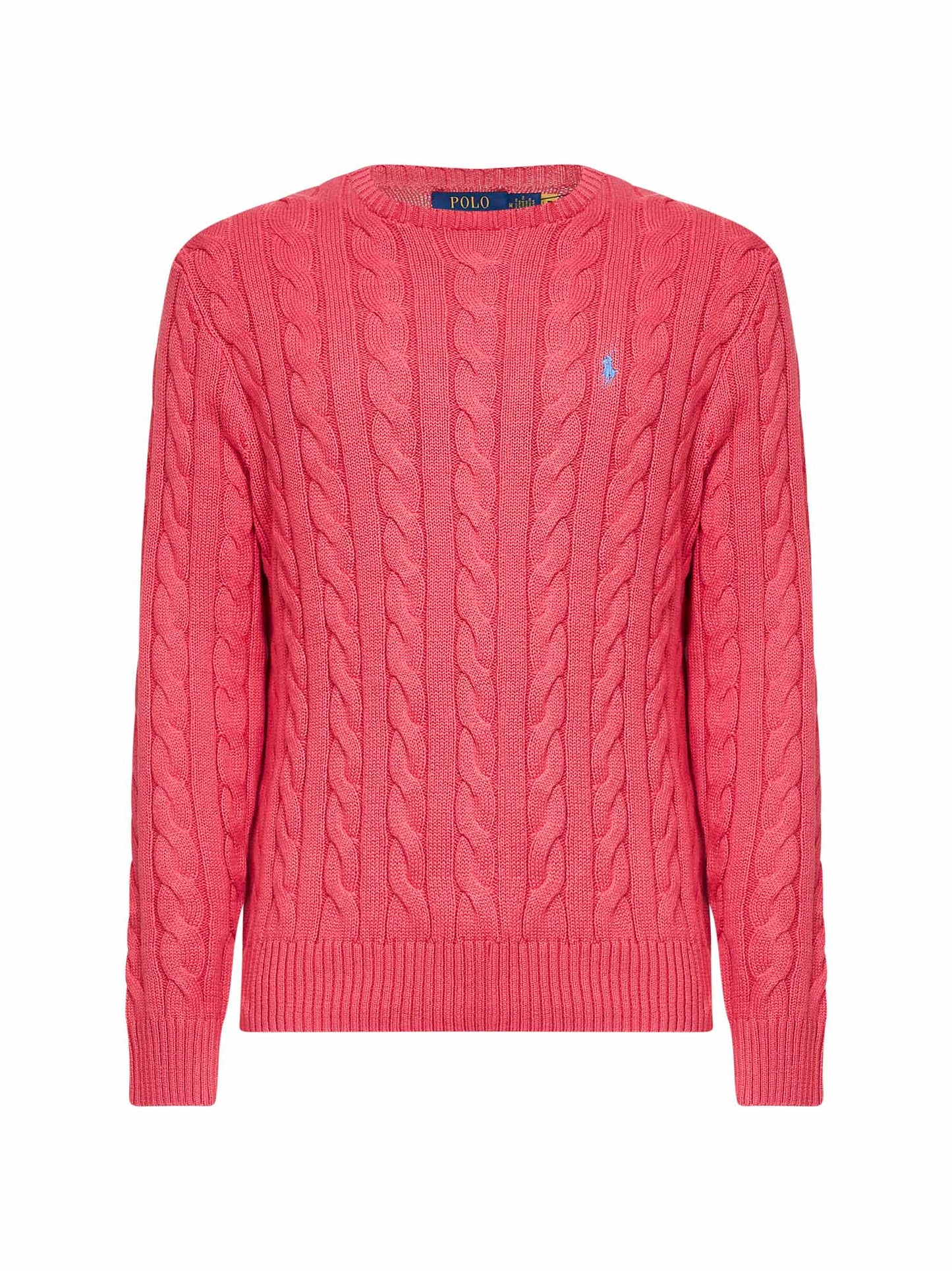 Maglia girocollo in cotone a trecce rosso pallido