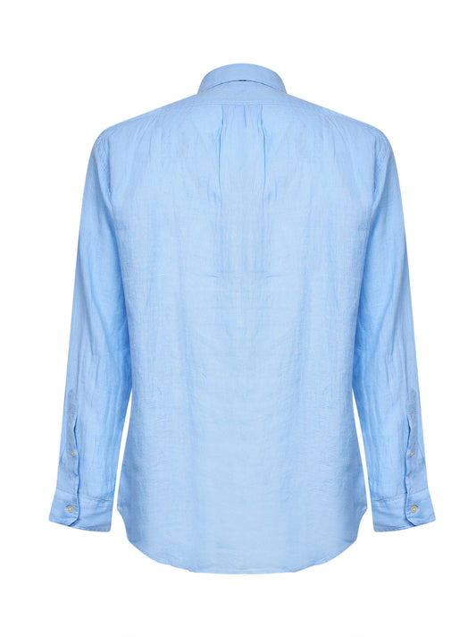 Camicia Custom-Fit in lino azzurro