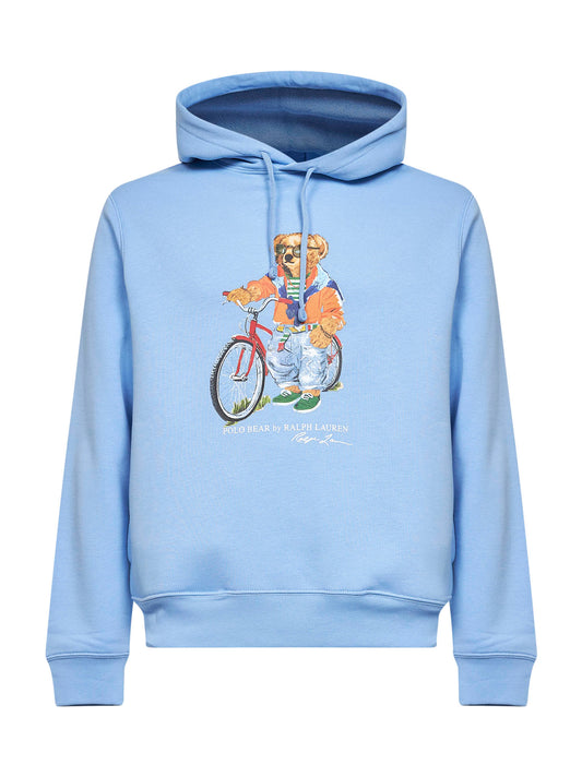 Felpa con cappuccio Polo Bear in cotone azzurro