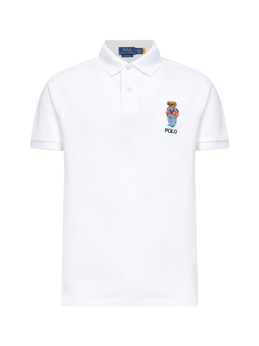 White piqué Custom Slim-Fit Polo Bear polo shirt