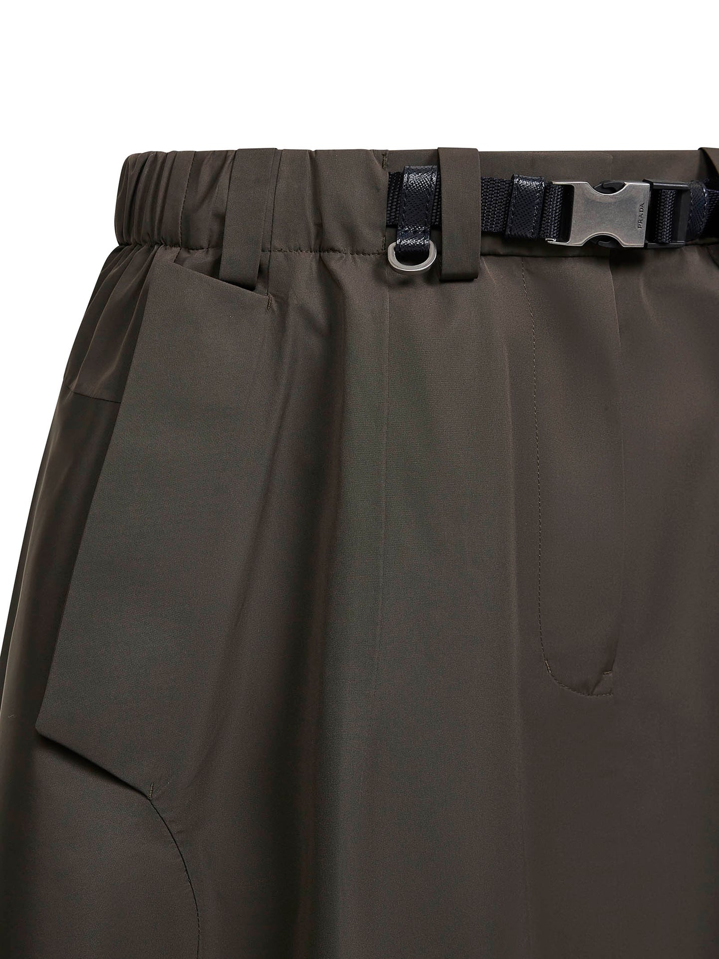 Gonna midi ampia in tela tecnica verde