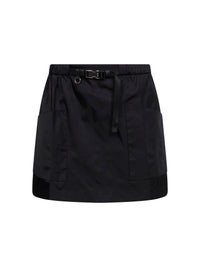 Black Re-Nylon belted mini skirt