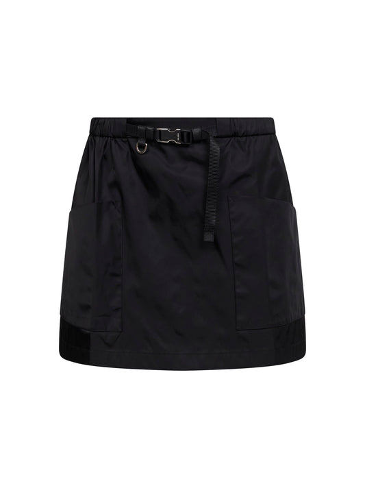 Black Re-Nylon belted mini skirt