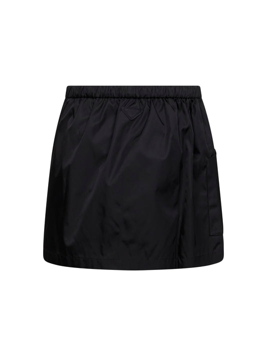 Black Re-Nylon belted mini skirt