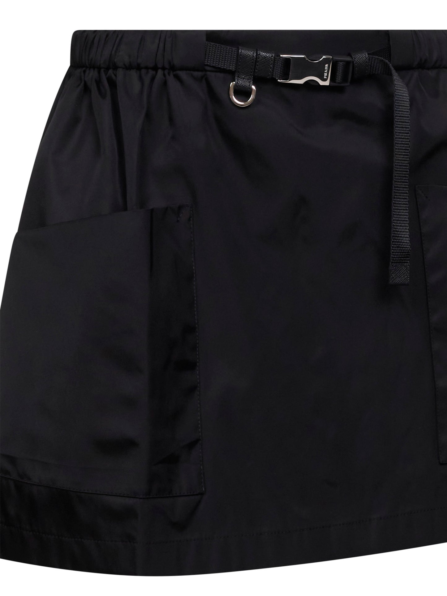 Black Re-Nylon belted mini skirt