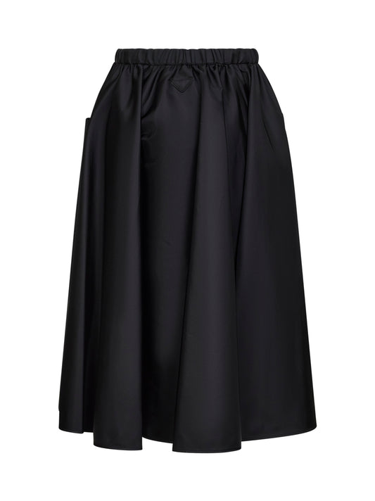 Black Re-Nylon midi full skirt