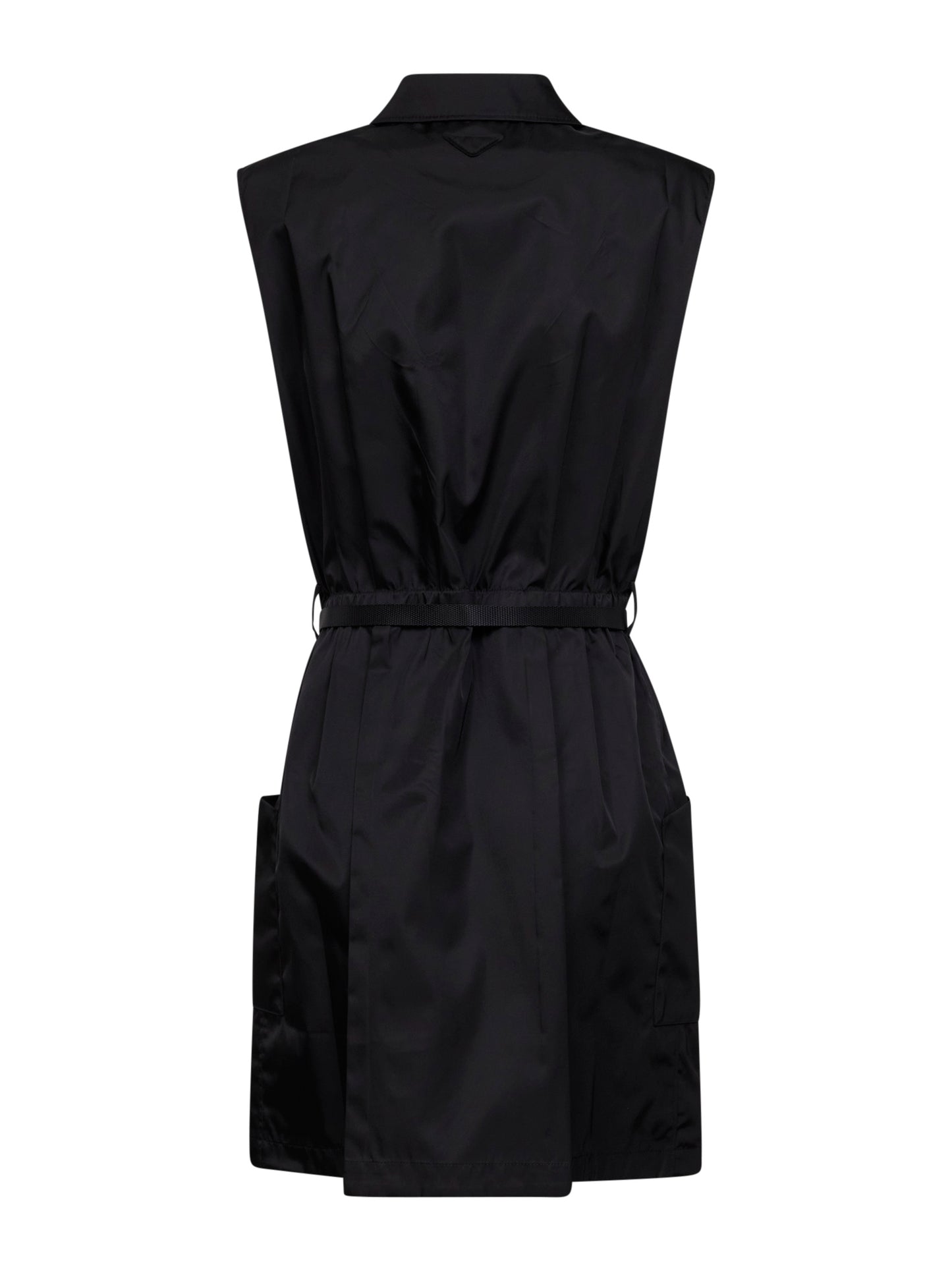 Black Re-Nylon belted short dress