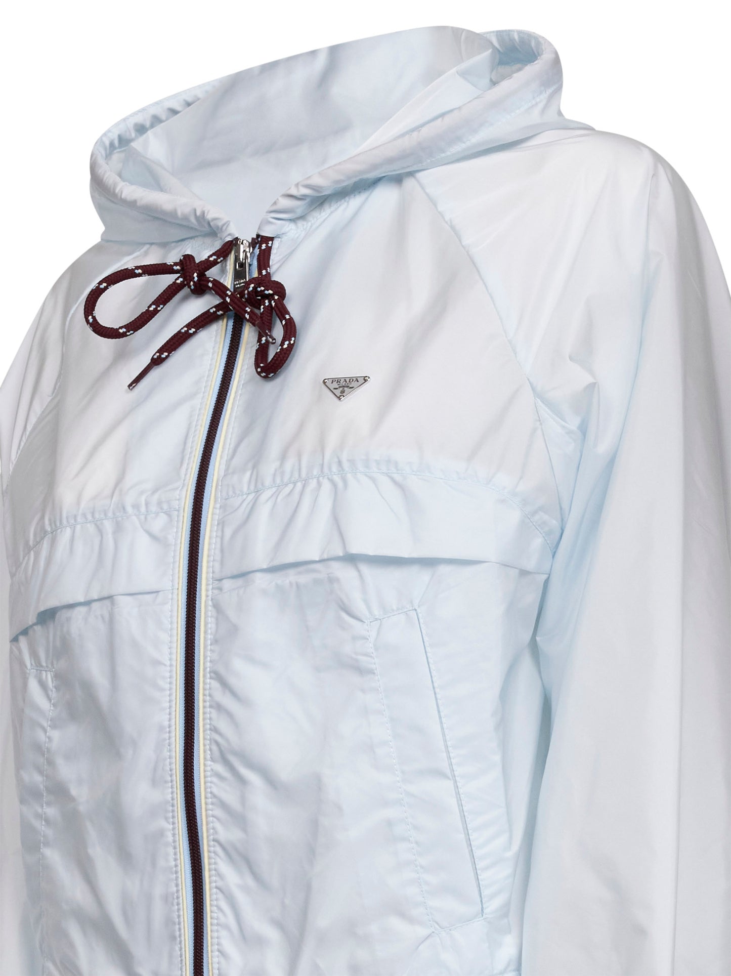 Light blue lightweight Re-Nylon hooded jacket
