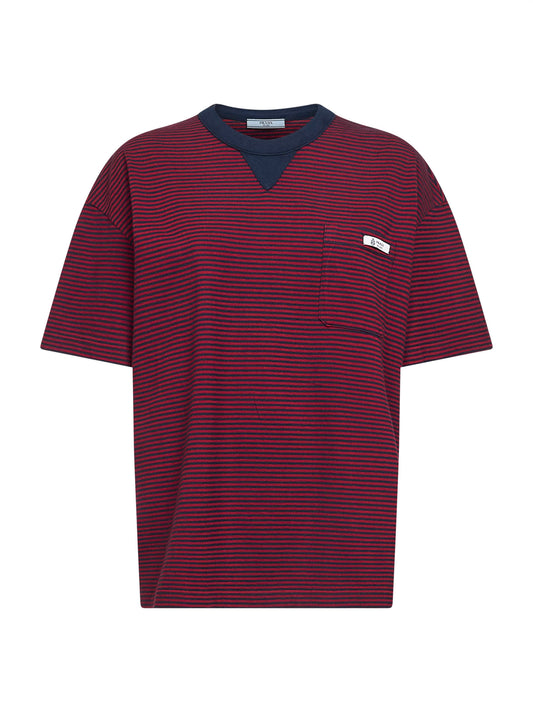 T-shirt in jersey di cotone a righe rosso e blu