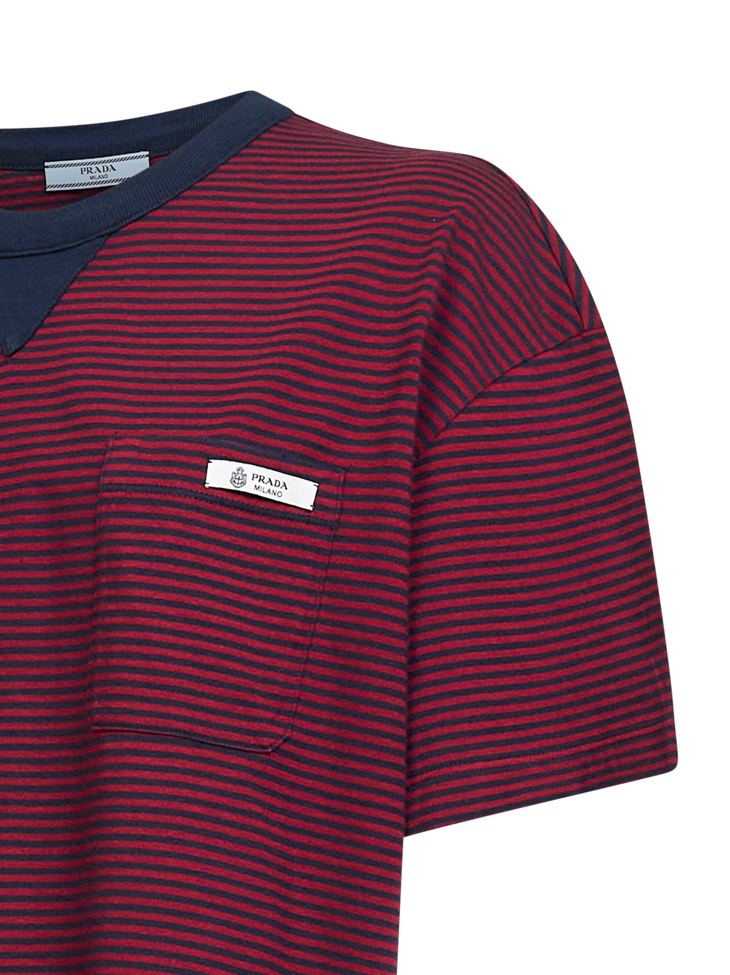 T-shirt in jersey di cotone a righe rosso e blu