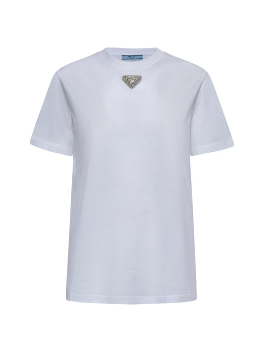 Rhinestones plaque cotton t-shirt