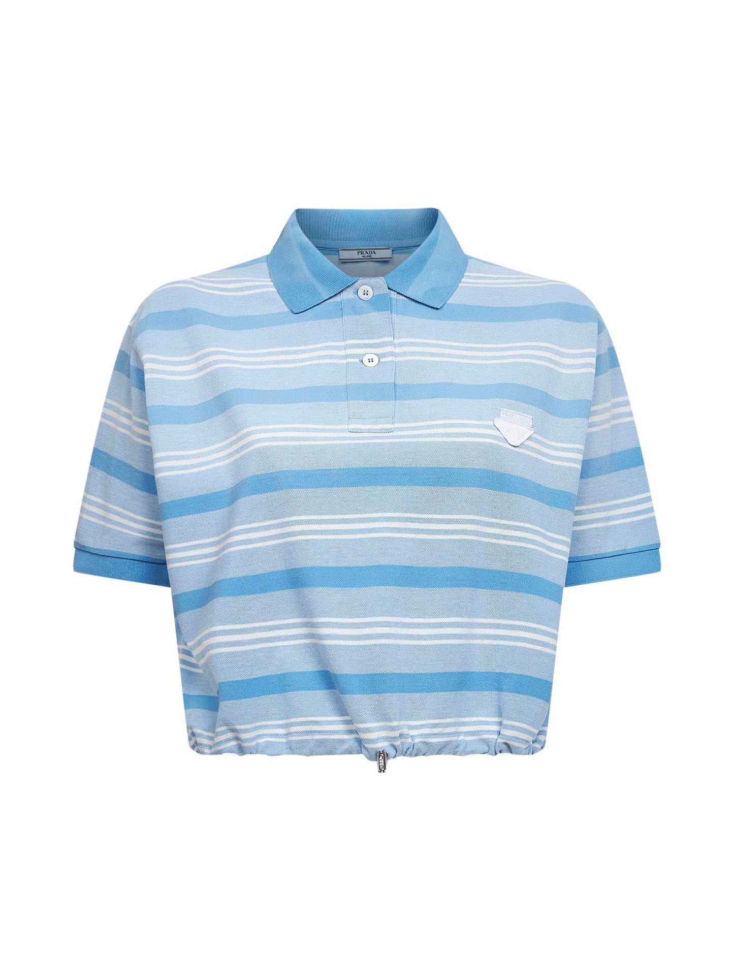 Light blue striped pique cropped polo shirt
