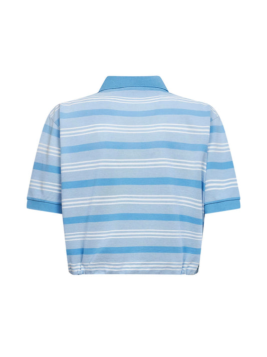Light blue striped pique cropped polo shirt