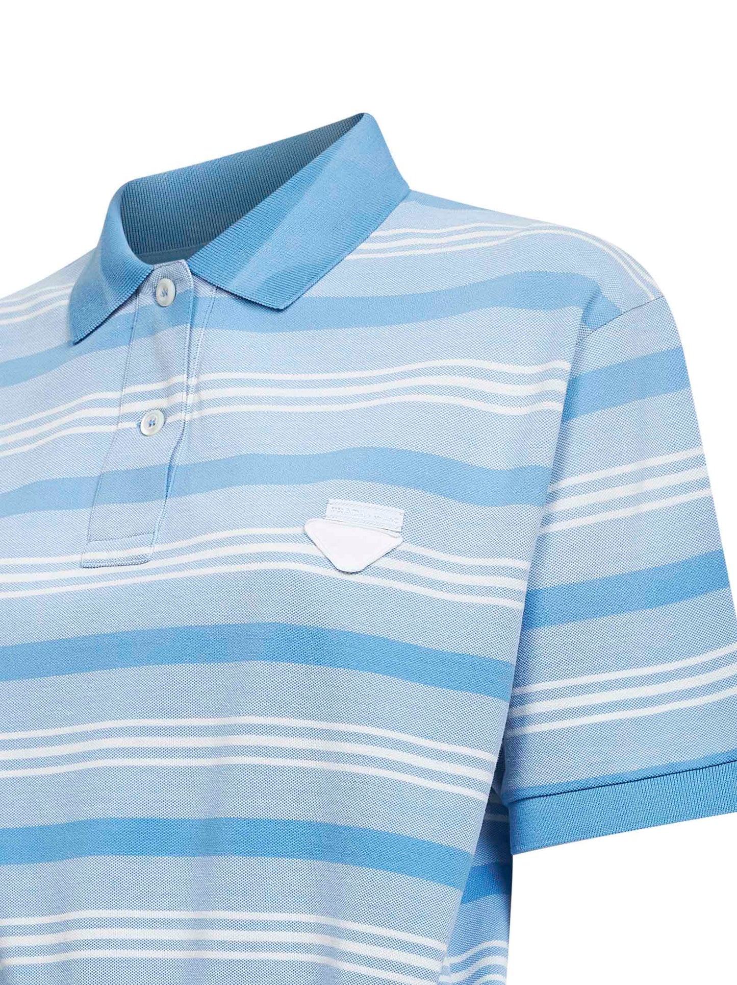 Light blue striped pique cropped polo shirt