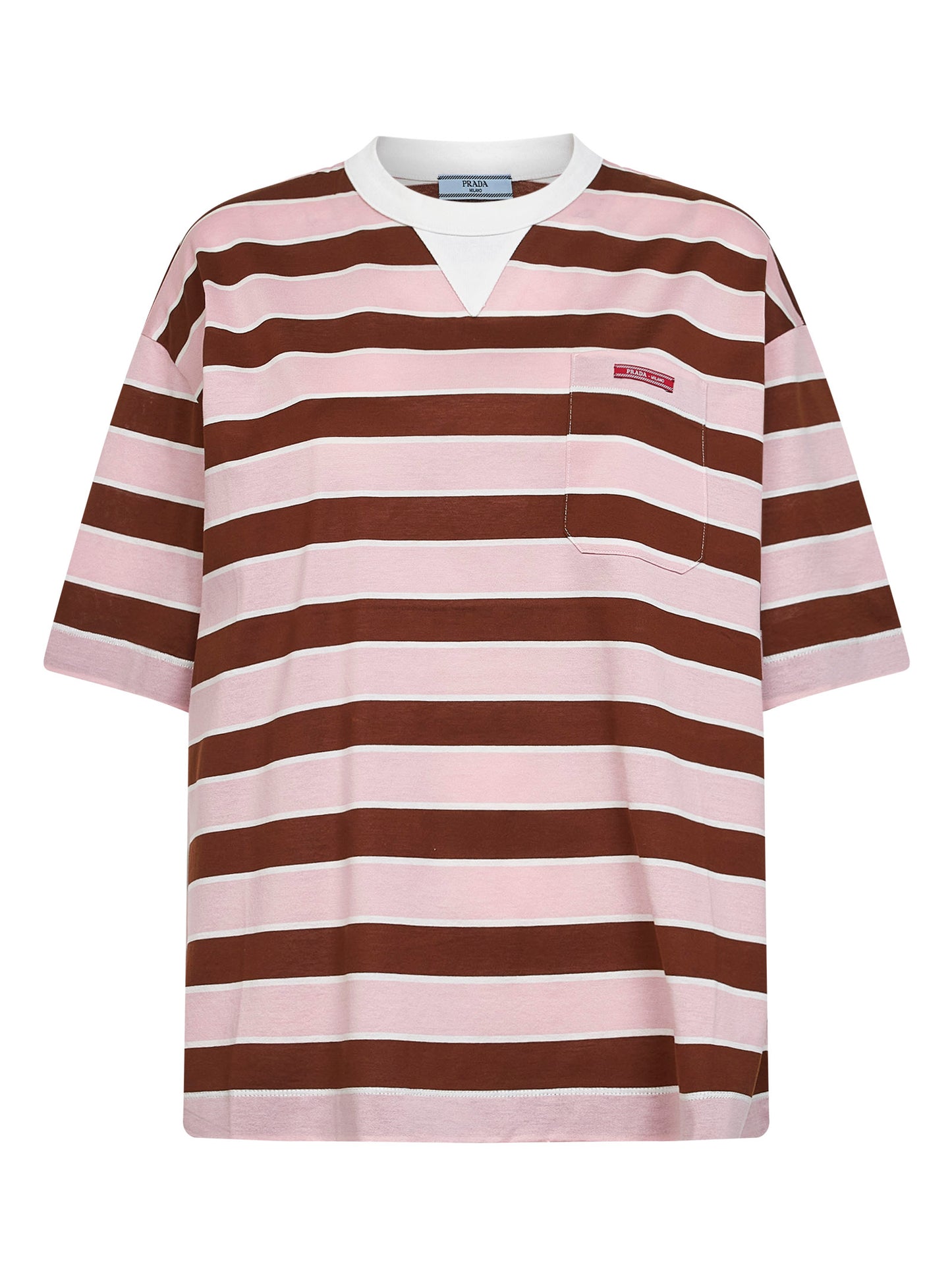 T-shirt in cotone a righe alabastro e tabacco