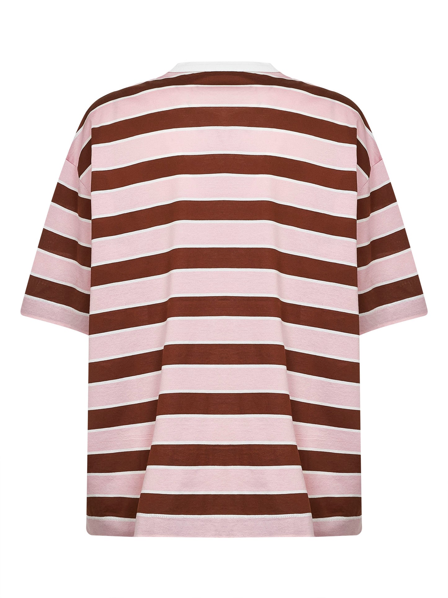 T-shirt in cotone a righe alabastro e tabacco
