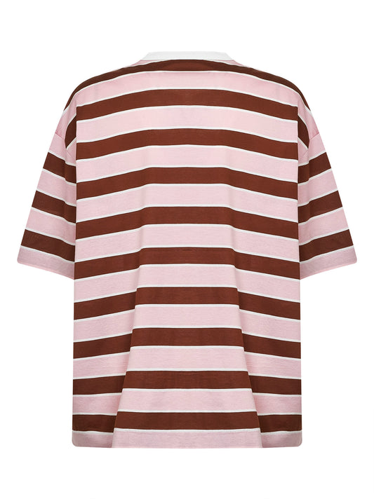 Alabaster and tobacco striped cotton T-shirt