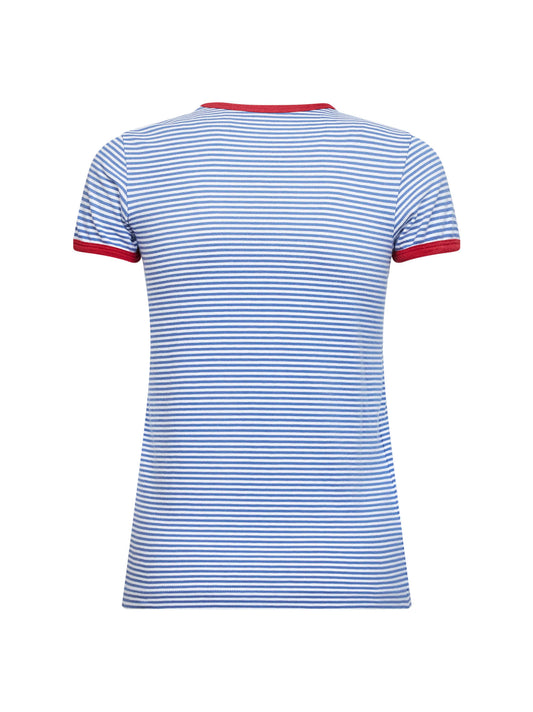 Periwinkle blue and red striped cotton T-shirt