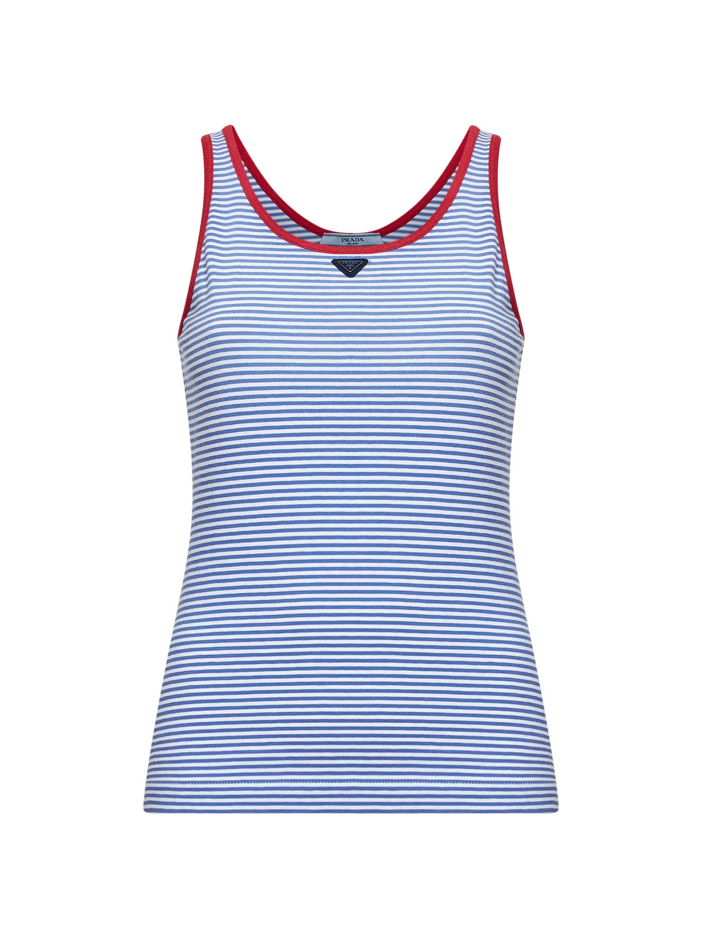 Periwinkle blue and red striped cotton sleeveless top